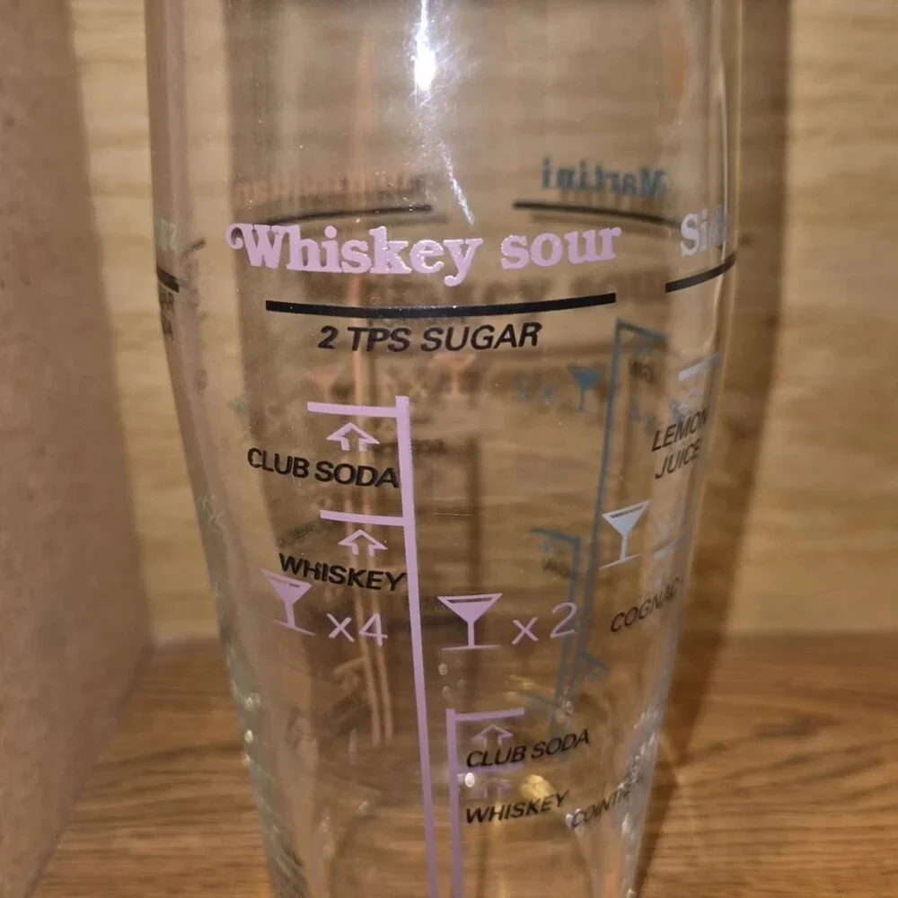 Vtg Cocktail Mixing Glass Shaker Arcoroc France Clear w/ Recipe Martini Fin fizz